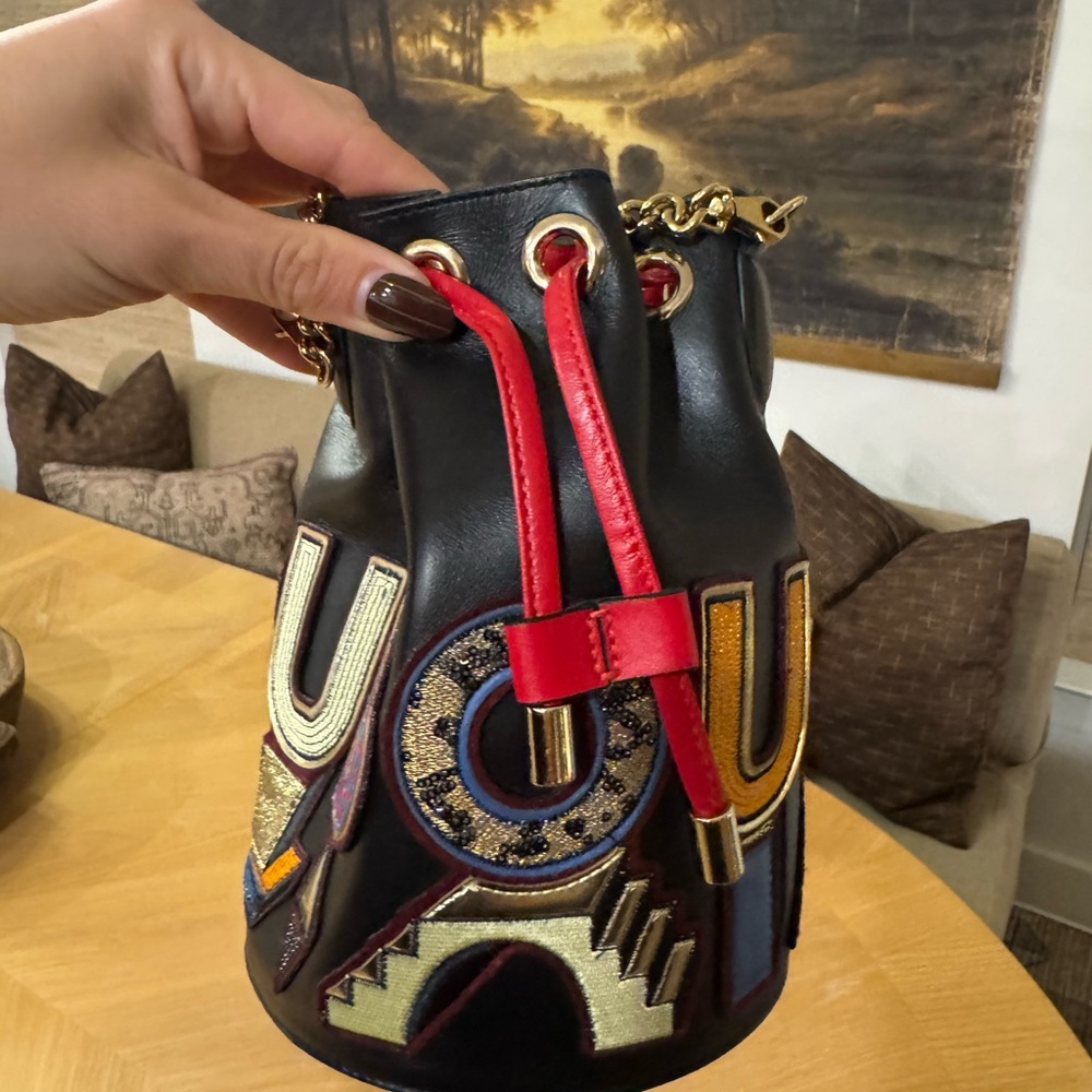Christian Louboutin Black and Red Embroidered Mini Bag
